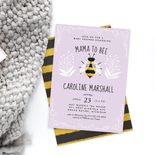 Mjuk Lilac Rustic Mamma till Bee Baby Shower Inbjudningar (Skapare uppladdad)