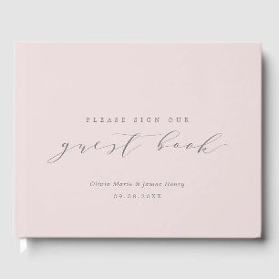 Mjuk Linen Blek Rosa Modern Anpassade Bröllop Gästböcker