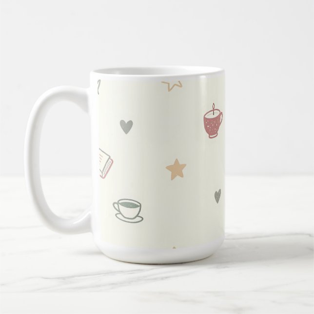 Mjuk Ljusdoft Bokmönster Kaffemugg (Vänster)