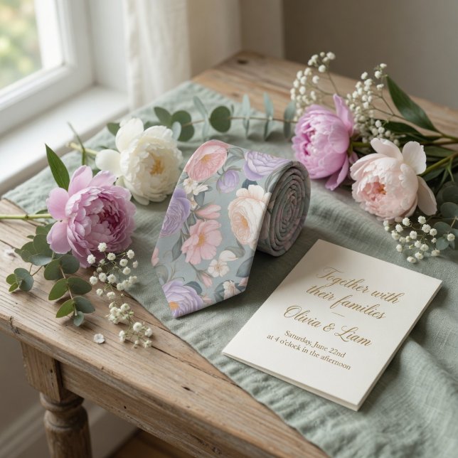 Mjuk Ljusgrön Blommig Pastell Peony Ros Slips (Skapare uppladdad)