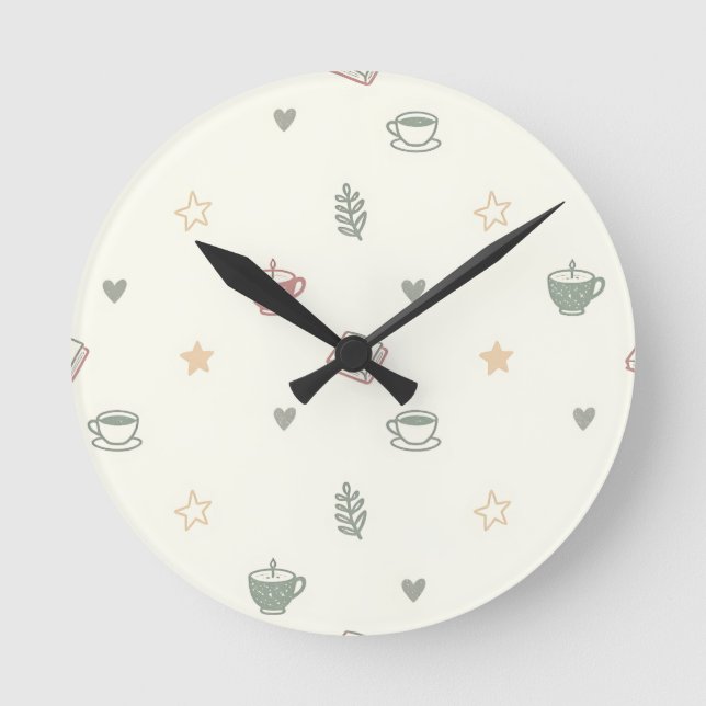Mjuk Ljusstake i Cozy Tea Books Mönster Rund Klocka (Framsida)
