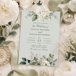 Mjuk ljust grön blomsterklassisk bröllopsinbjudan inbjudningar