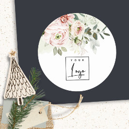Mjuk Logotyp för  Rosa Peony Leafy Botanical Blomm Runt Klistermärke
