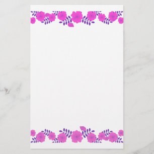 Mjuk målning Rosa ros Flower Line Gräns Brevpapper