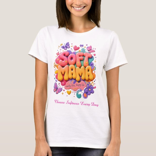 Mjuk Mama Kawaii Typografi  T Shirt (Framsida)