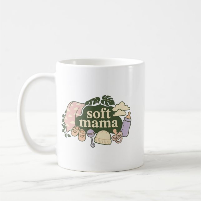 Mjuk Mama Retro Baby Essentials Design | Söt Moth Kaffemugg (Vänster)