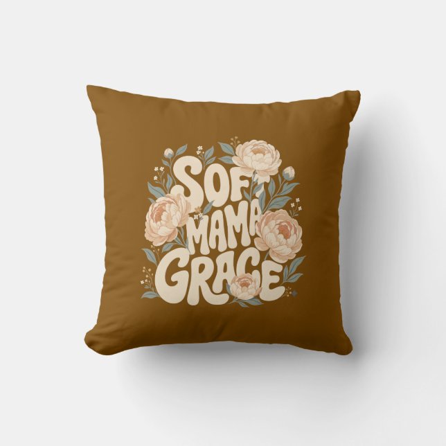 Mjuk Mamma Grace Djup Plommon Blommig Retro Typogr Kudde (Framsida)