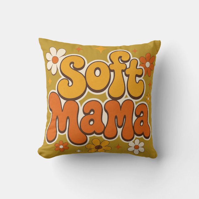 Mjuk mamma retro blomster groovy design | Söt boho Kudde (Framsida)