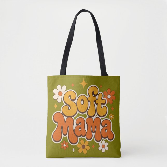 Mjuk mamma retro blomster groovy design | Söt boho Tygkasse (Framsida)