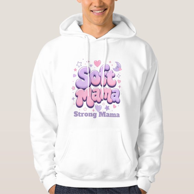 Mjuk mamma retro-bubbeltypografi hoodie (Framsida)