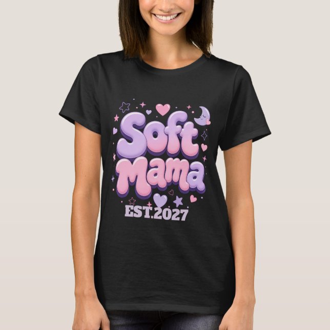 Mjuk mamma retro-bubbeltypografi  t shirt (Framsida)
