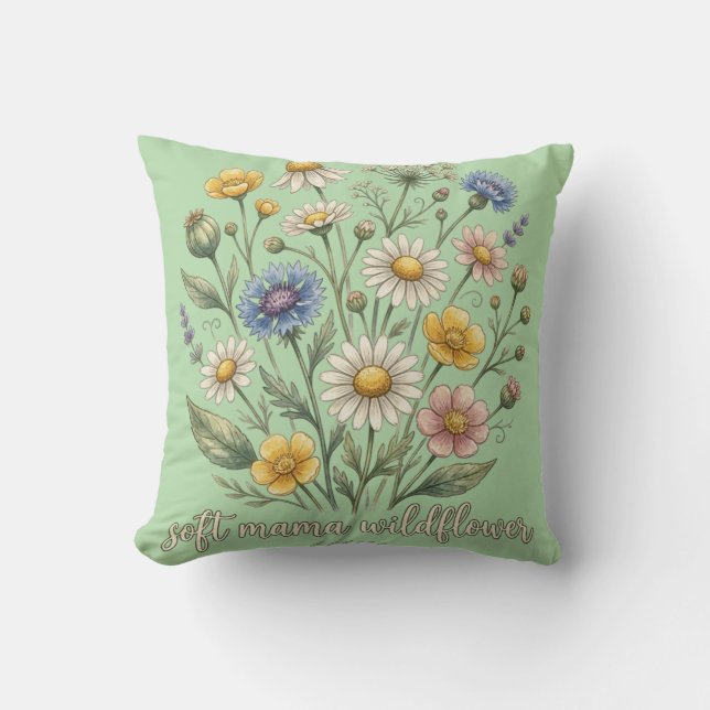 Mjuk Mamma Vildblomma Kursiv Blommig Design Kudde (Framsida)