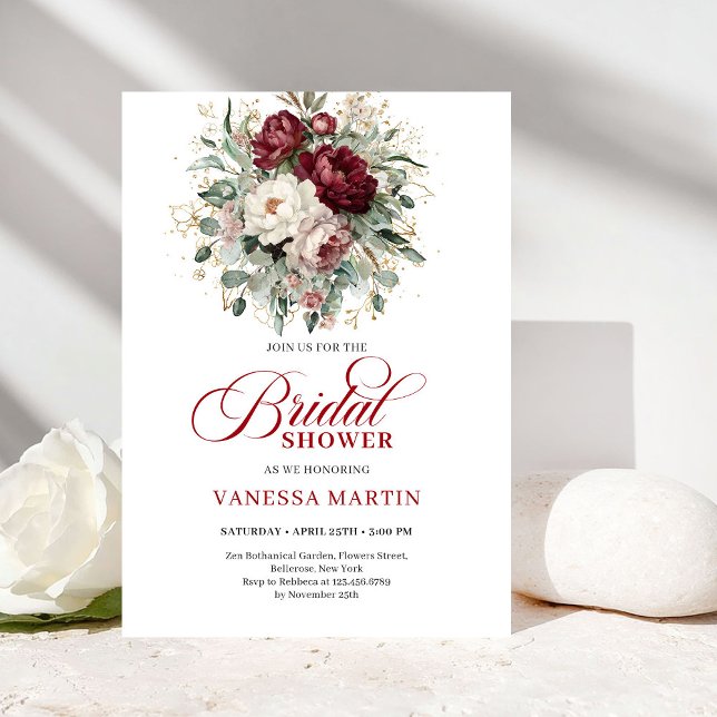 Mjuk Marsala Blommor Bröllopsdusch Inbjudan (Soft Marsala Flowers Bridal Shower Invitation)