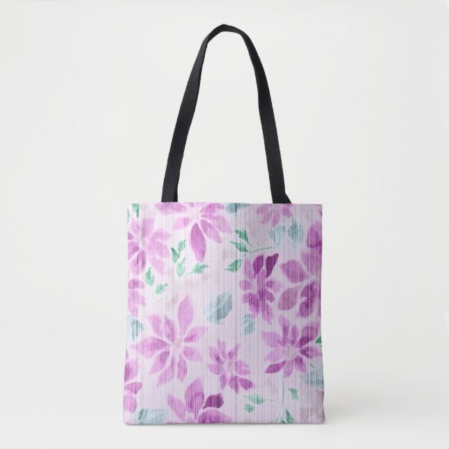 Mjuk Mauve Akvarell Blommig Mönster Handväskor Tygkasse (Framsida)