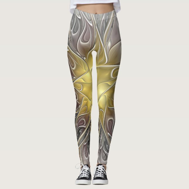 Mjuk med Guld, modern Abstrakt, stativ blomma Leggings (Framsida)
