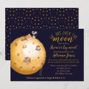 Mjuk med post, måne gjord av ost, guld glitter inbjudningar