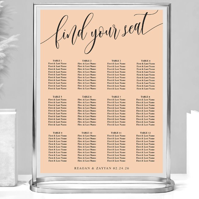 Mjuk minimalist bröllopsplatskarta med skript i pe poster (Skapare uppladdad)