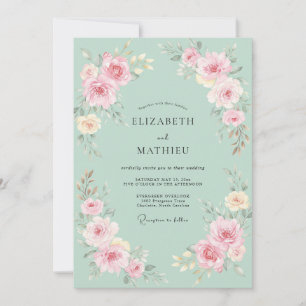 Mjuk mintgrön blomsterrik wedding inbjudningar