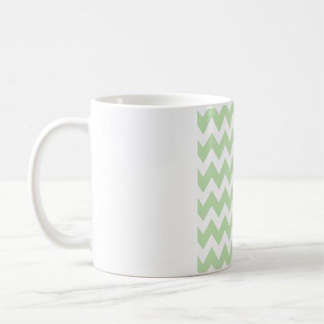 Mjuk mintgrön chevron – Ren vit sicksack Kaffemugg (Vänster)