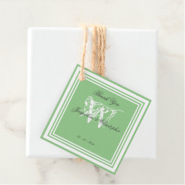 Mjuk mintgrön med vit monogram 'Tack' Gåvor Etiketter