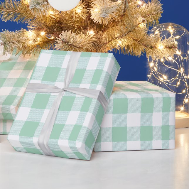 Mjuk mintgrön vit färsk gingham-rutig mönster presentpapper (Helgdagar)