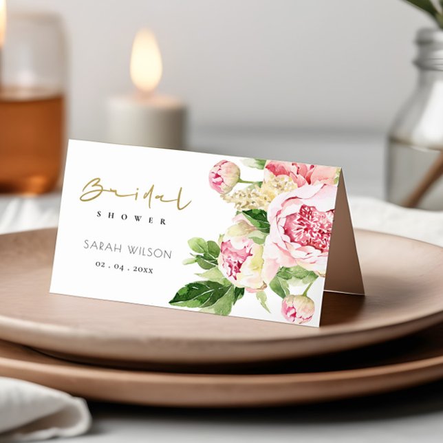 Mjuk Möhippa för  Grönt Peony Blommigt Placeringskort (Skapare uppladdad)