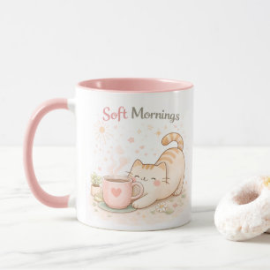 Mjuk morgon Kawaii söt katt kaffe sött rosa Mugg