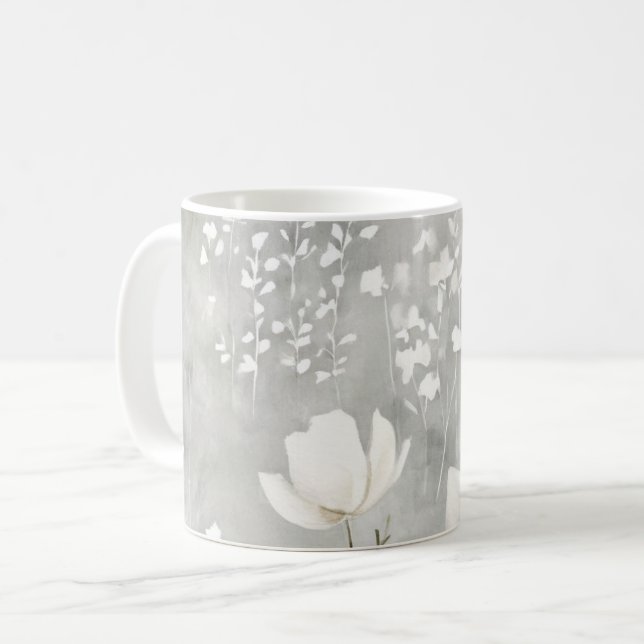 Mjuk neutral akvarellblomma botanisk design kaffemugg (Framsida vänster)