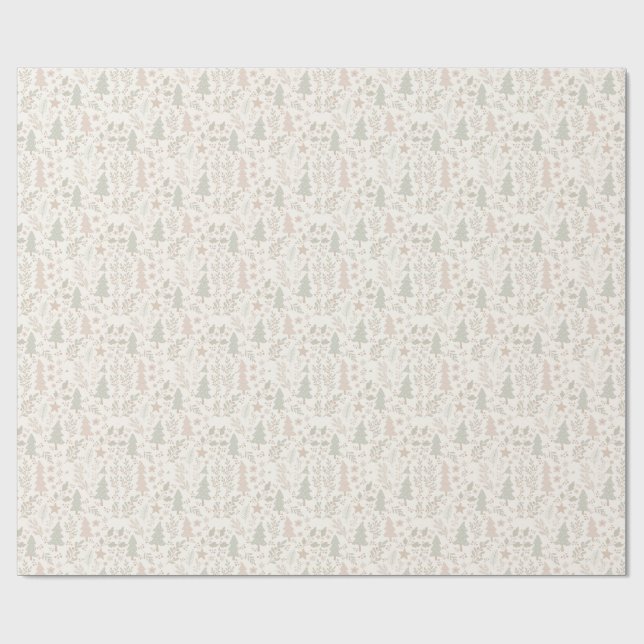 Mjuk neutral botanisk julpresentpapper presentpapper (Platt)