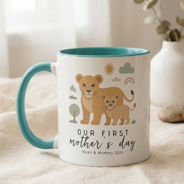 Mjuk Neutral Lejon Mamma Barn Första Mors Dag Mugg (Skapare uppladdad)