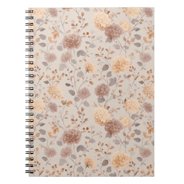 Mjuk Neutral Ros Beige Blommönster Anteckningsbok (Framsidan)
