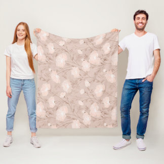 Mjuk Neutral Ros Beige Blommönster Fleecefilt