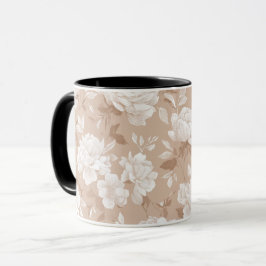 Mjuk Neutral Ros Beige Blommönster Mugg
