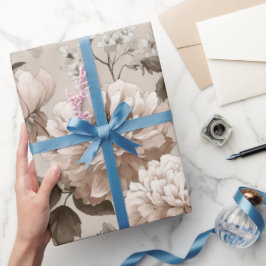 Mjuk Neutral Ros Beige Blommönster Presentpapper