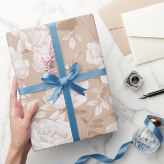 Mjuk Neutral Ros Beige Blommönster Presentpapper