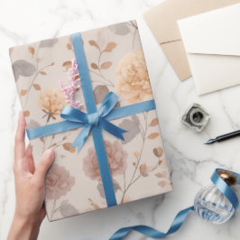 Mjuk Neutral Ros Beige Blommönster Presentpapper