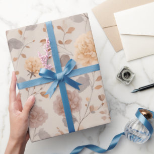 Mjuk Neutral Ros Beige Blommönster Presentpapper