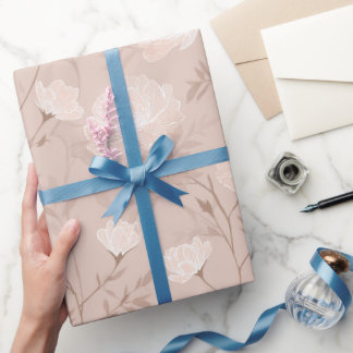 Mjuk Neutral Ros Beige Blommönster Presentpapper