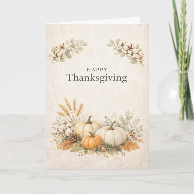 Mjuk Neutral Rustik Glad Thanksgiving Pumpa  Kort (Framsida)