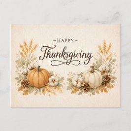 Mjuk Neutral Rustik Thanksgiving Pumpa Helg Vykort