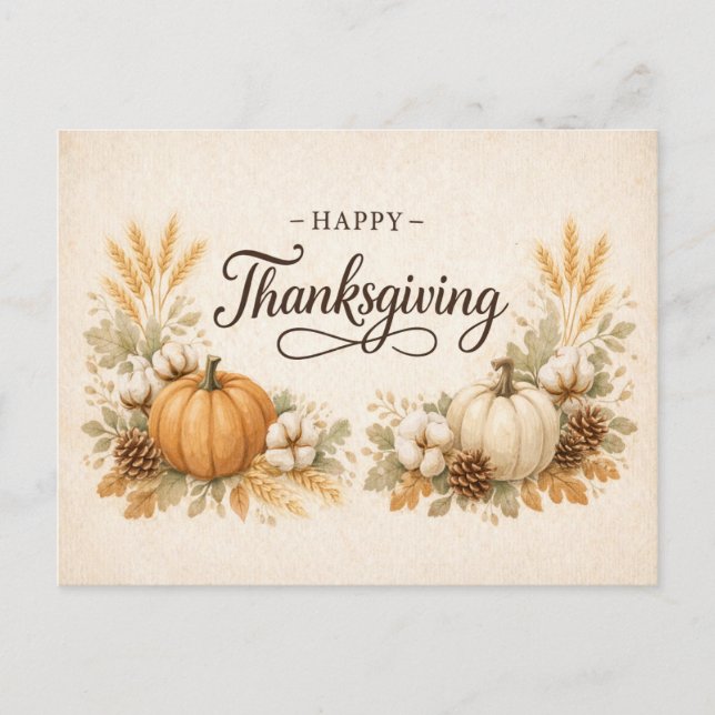 Mjuk Neutral Rustik Thanksgiving Pumpa  Helg Vykort (Framsida)