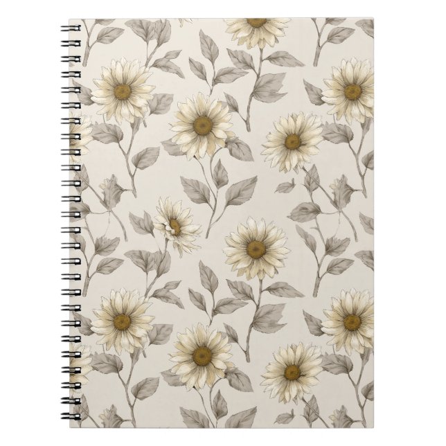 Mjuk neutral solroskräm floral mönster anteckningsbok (Framsidan)