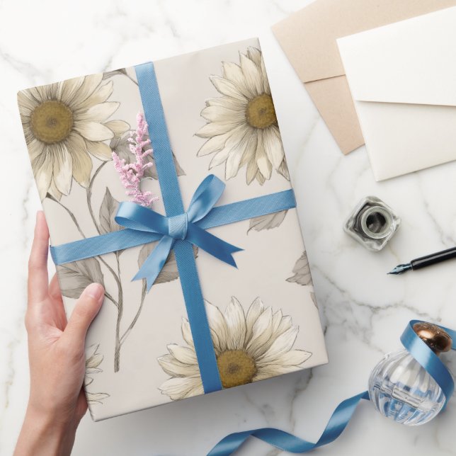 Mjuk neutral solroskräm floral mönster presentpapper (Gifting)