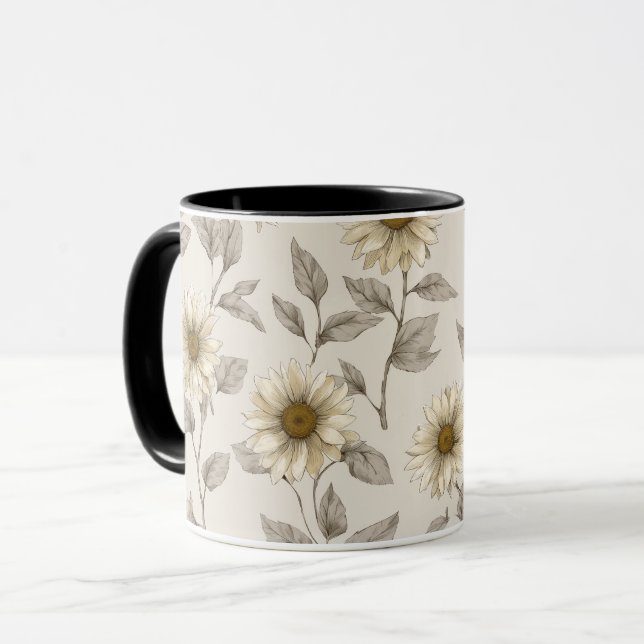 Mjuk neutral solroskräm krem blommönster mugg (Framsida vänster)