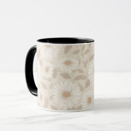 Mjuk neutral solroskräm kremfärgad blommönster mugg
