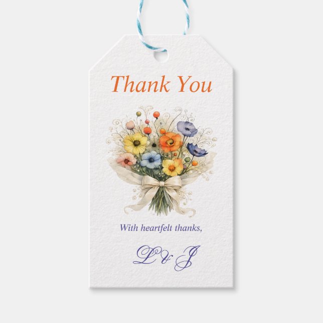 Mjuk Neutrala Vildblommor Bröllop Elfenbensfärgad  Presentetikett (Framsidan)