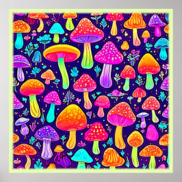 Mjuk nyans: Tecknad Mushroom Patch Poster