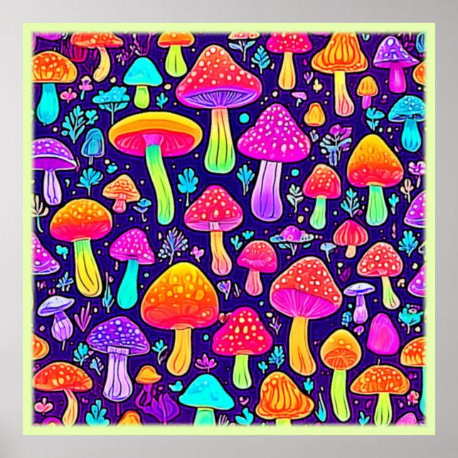 Mjuk nyans: Tecknad Mushroom Patch Poster (Framsidan)