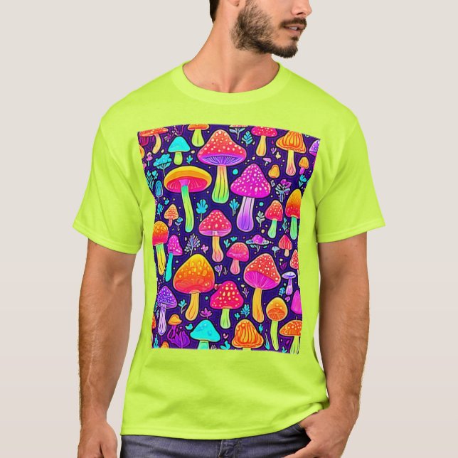 Mjuk nyans: Tecknad Mushroom Patch T Shirt (Framsida)