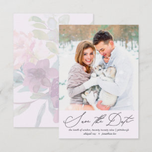 Mjuk och luftig Blommigt Pastel Lila Photo Bröllop Spara Datumet